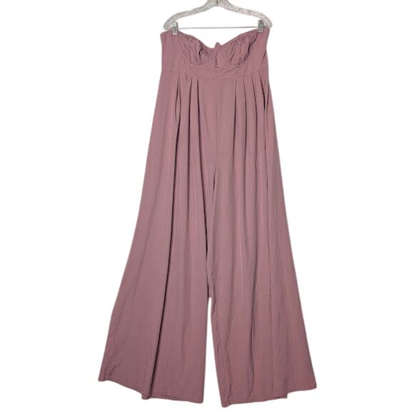 PRETTY LITTLE THING Maternity pink Corset Detail Bardot Wide Leg jumpsuit Sz 12 - Picture 1 of 10